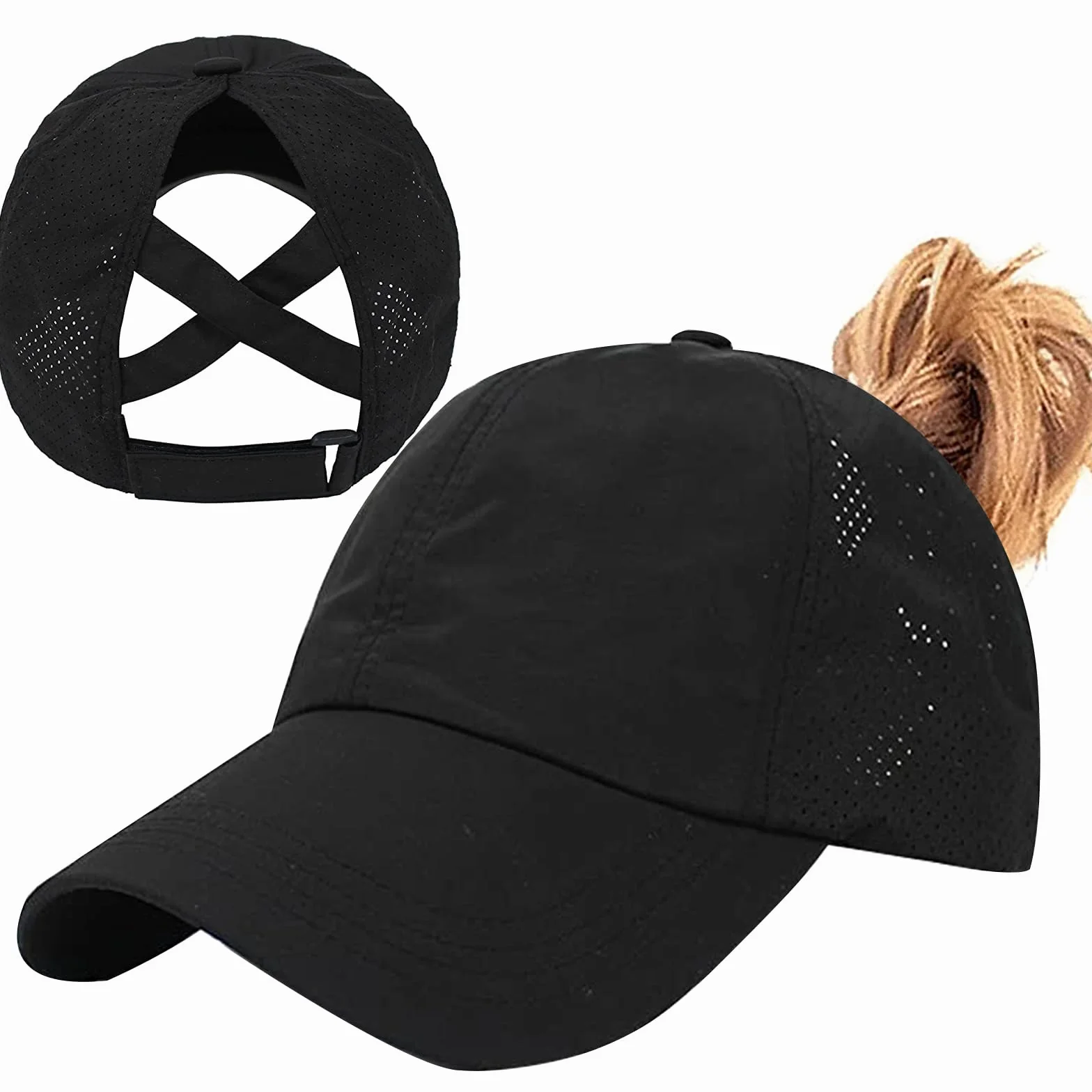 Casquette de Baseball Femme Queue de Cheval Tiakay - Maille Respirante Séchage Rapide Anti-Soleil UV Ajustable Léger Running Golf