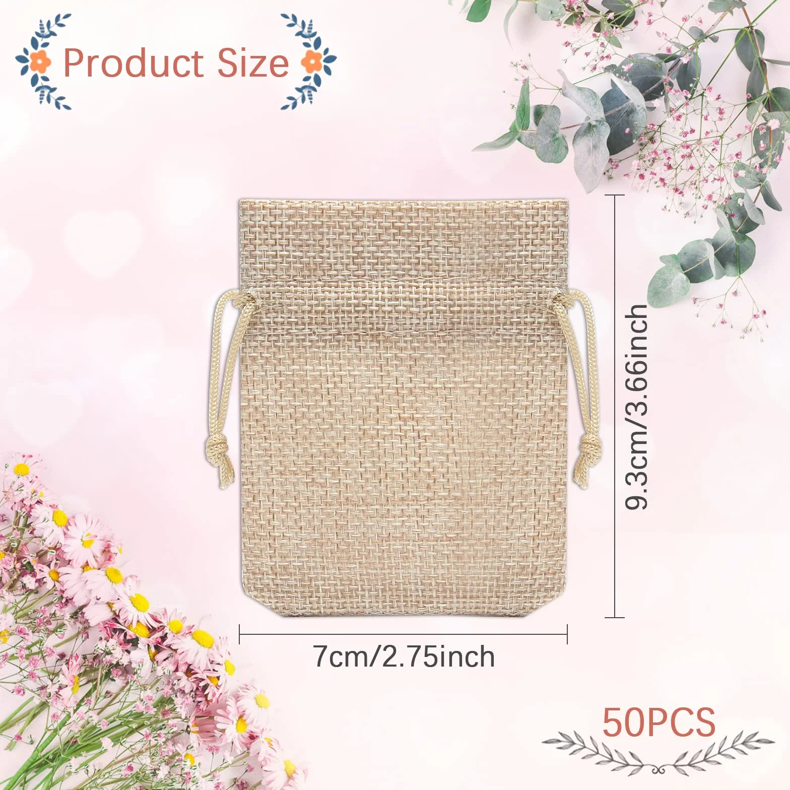 Sac Toile de Jute NAEBRO 50 Pcs 7x9 cm Corde de Serrage Cadeau Bijoux Cosmétiques