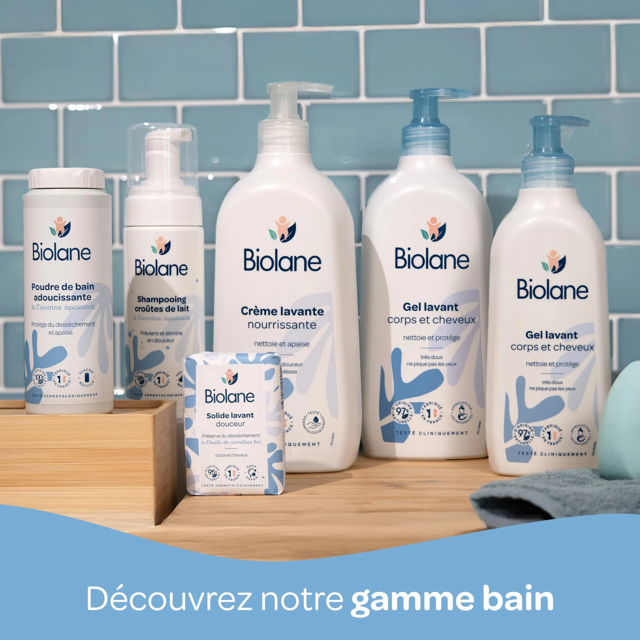 BIOLANE Kit Bain & toilette Bébé Gel douche Lait de toilette Crème hydratante Huile d'amande douce Peaux sensibles Fabriqué en France