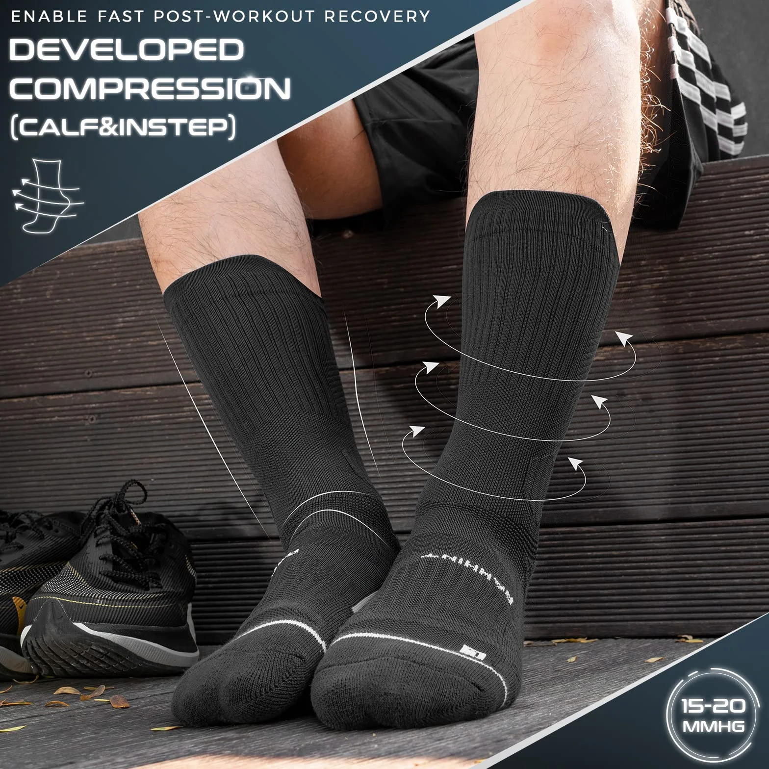 Chaussettes Compression Running Homme Coolmax Anti-Ampoules 3 Paires Taille 35-51