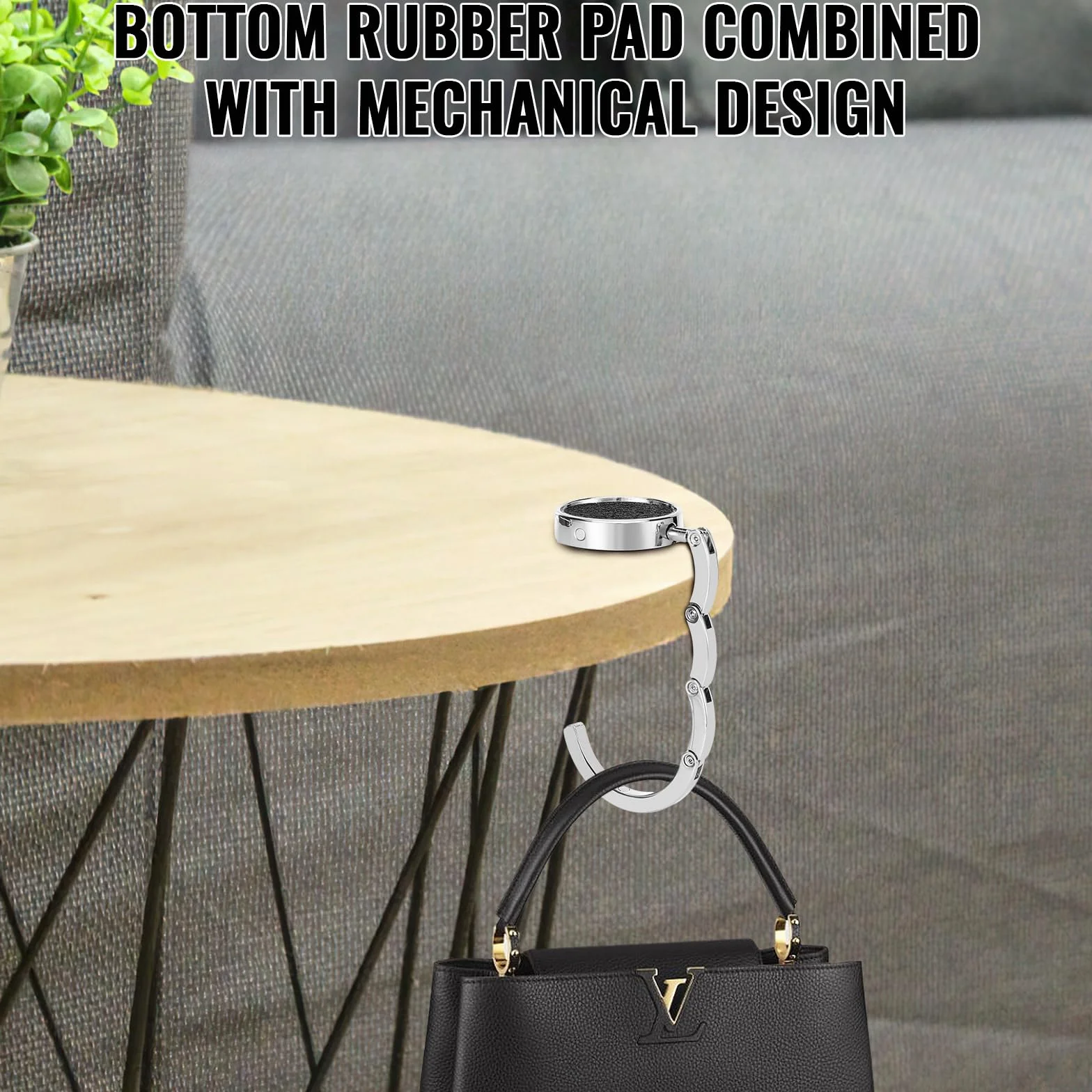 Auauraintt 2X Crochet de sac à main antidérapant pliable pour sacs à main bureau restaurant Noir Flash