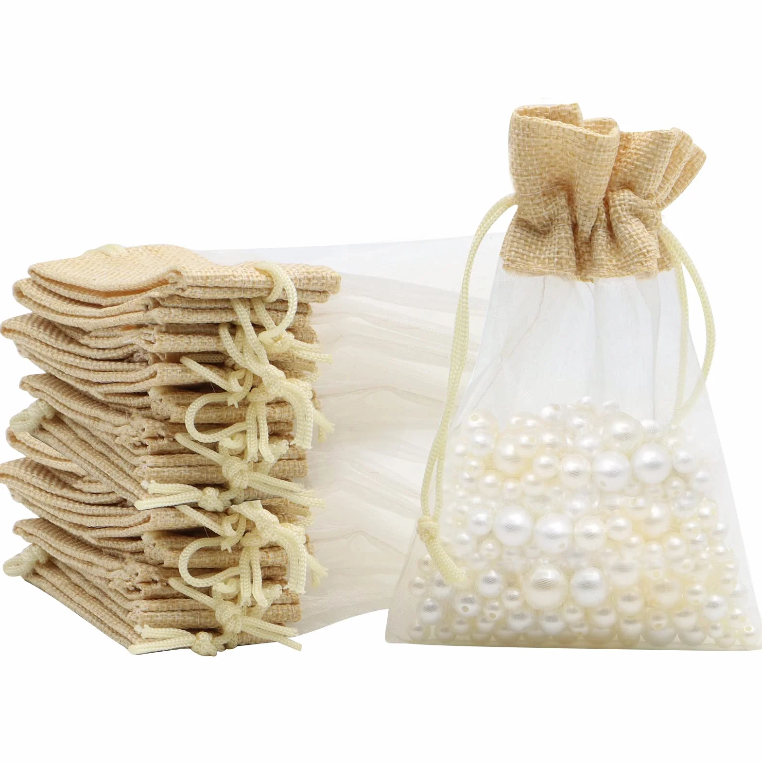 Sachets Organza 10x15 cm 24 Pièces avec Cordon de Serrage Réutilisable pour Mariage Bijoux
