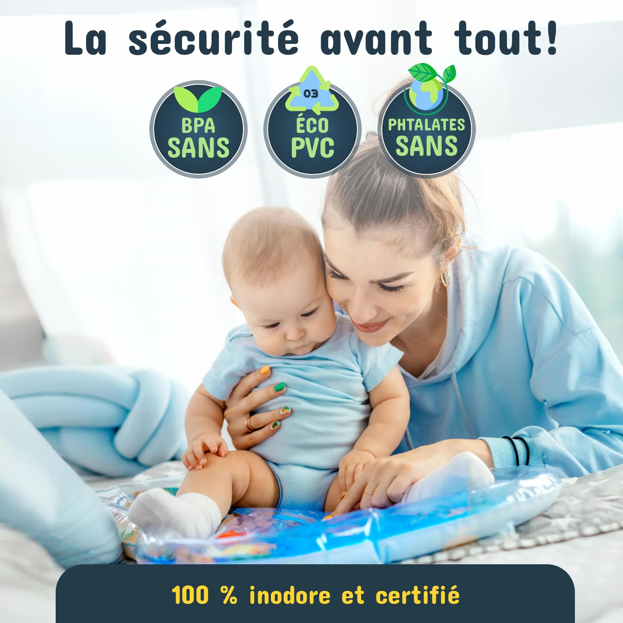 NouBaby Tapis Eau Bebe Eveil Sensoriel Tummy Time XXL 0-6 Mois Cadeau Bebe