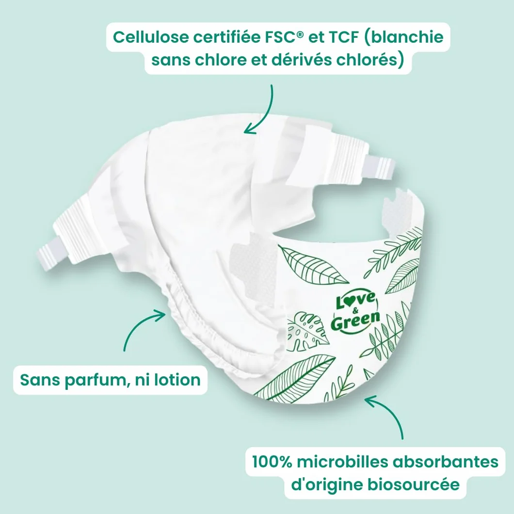Love & Green Couches Bébé Taille 6 (15+ kg) 34 couches Absorbante anti-fuites