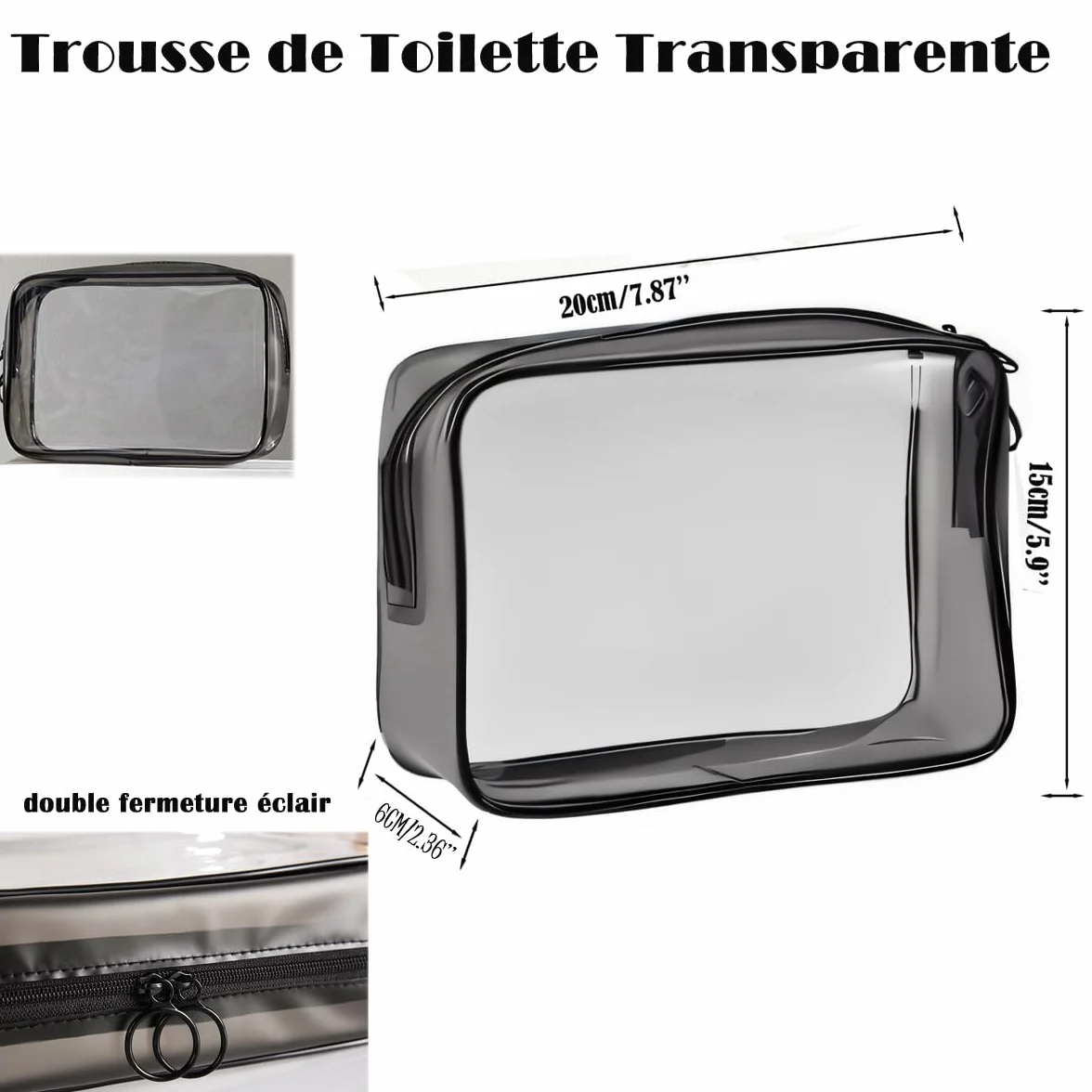 Trousse de toilette transparente avec Flacons Vide de Voyage 100ml – Kit de voyage avion femme homme