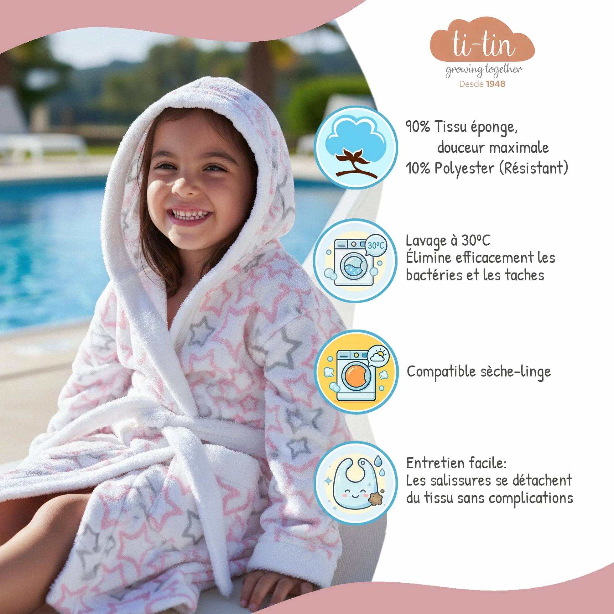 Peignoir de Bain Enfant Coton Éponge Absorbant avec Capuche