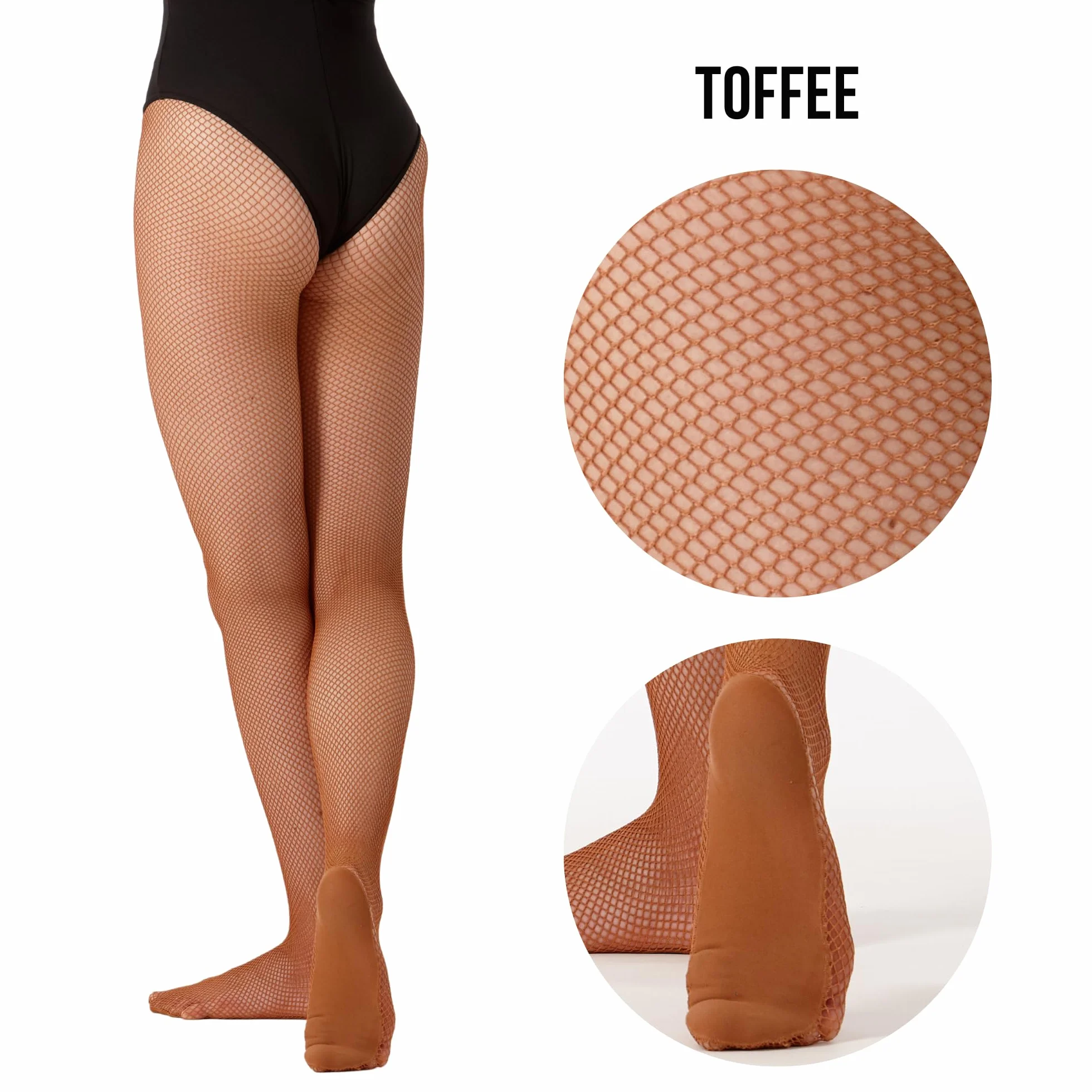 Collants de danse en résille professionnels - Couture arrière strass - Toast caramel et noir