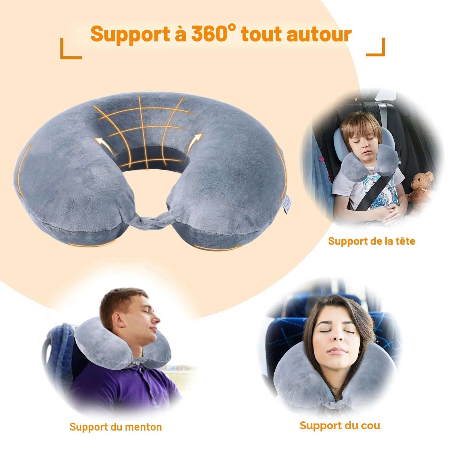 Oreiller de voyage mousse à mémoire de forme en forme de U appuie-tête cervical portable avion voiture