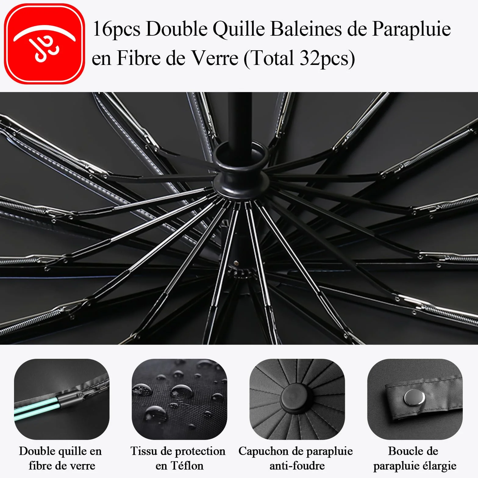 LENDOO Parapluie Pliant Automatique 16 Baleines Anti-Tempête Résistant au Vent Compact Anti-UV