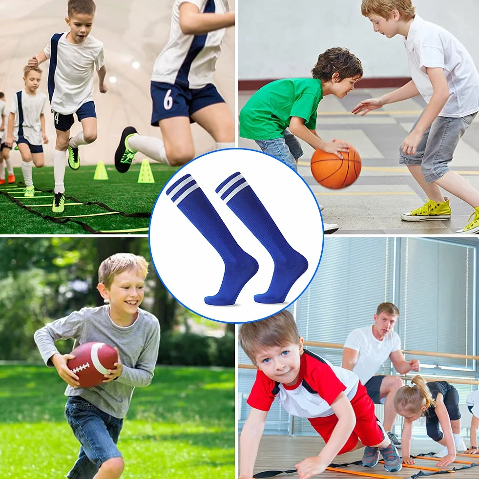 EQLEF Chaussette Foot Enfant, Chaussettes de Football Confortables à Section Mince pour Enfants, Respirantes et Élégantes pour Garçons et Filles 6-10 Ans