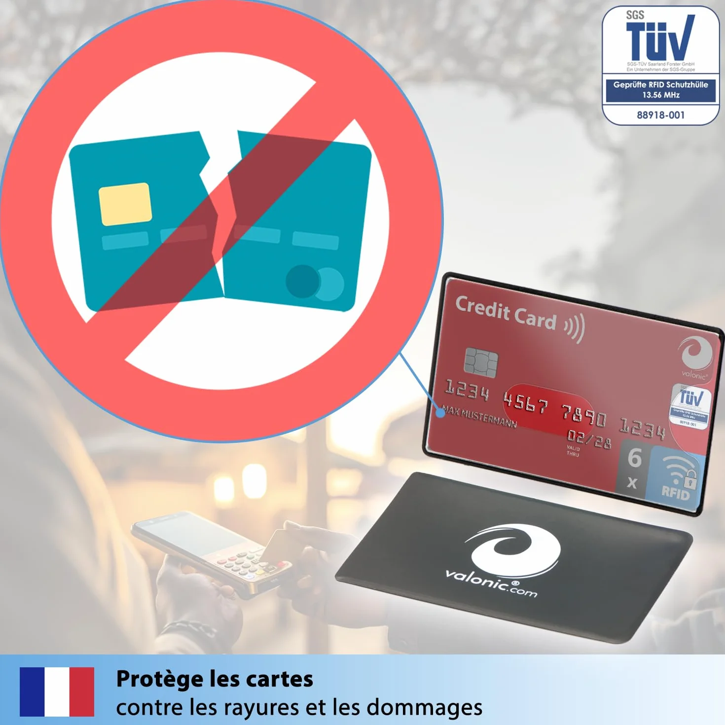 Valonic Protection Carte bancaire 6 pièces Anti RFID NFC Plastique Transparent