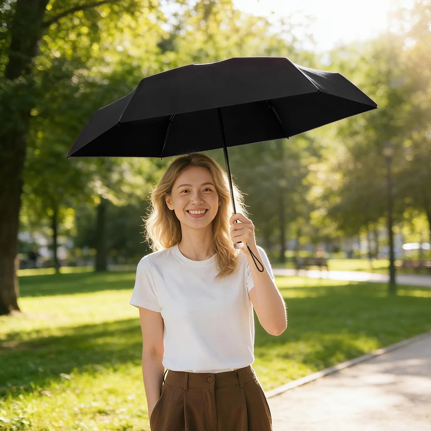 Parapluie Pliant Compact UV50+ Protection Soleil Pluie Portable Hommes Femmes
