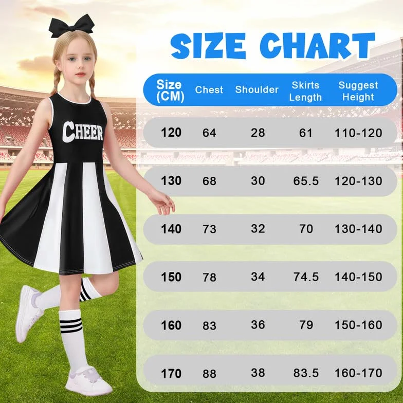 Costume Cheerleader Fille Pompom Girl Enfant Tenue avec Bandeau Pompons Chaussettes Carnaval Halloween