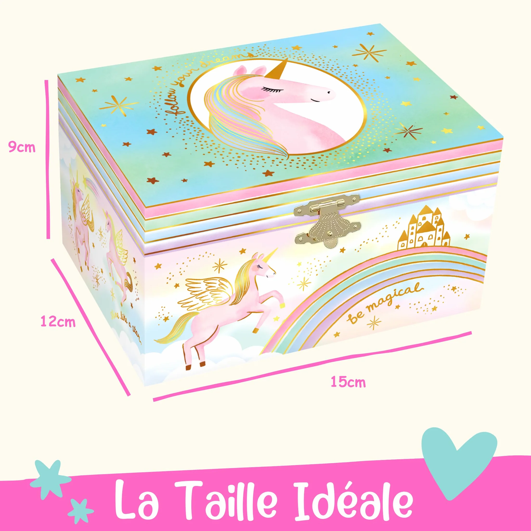 Giggle & Honey® Boîte à Bijoux Musicale Licorne pour Filles avec Miroir Cadeau 3-10 ans