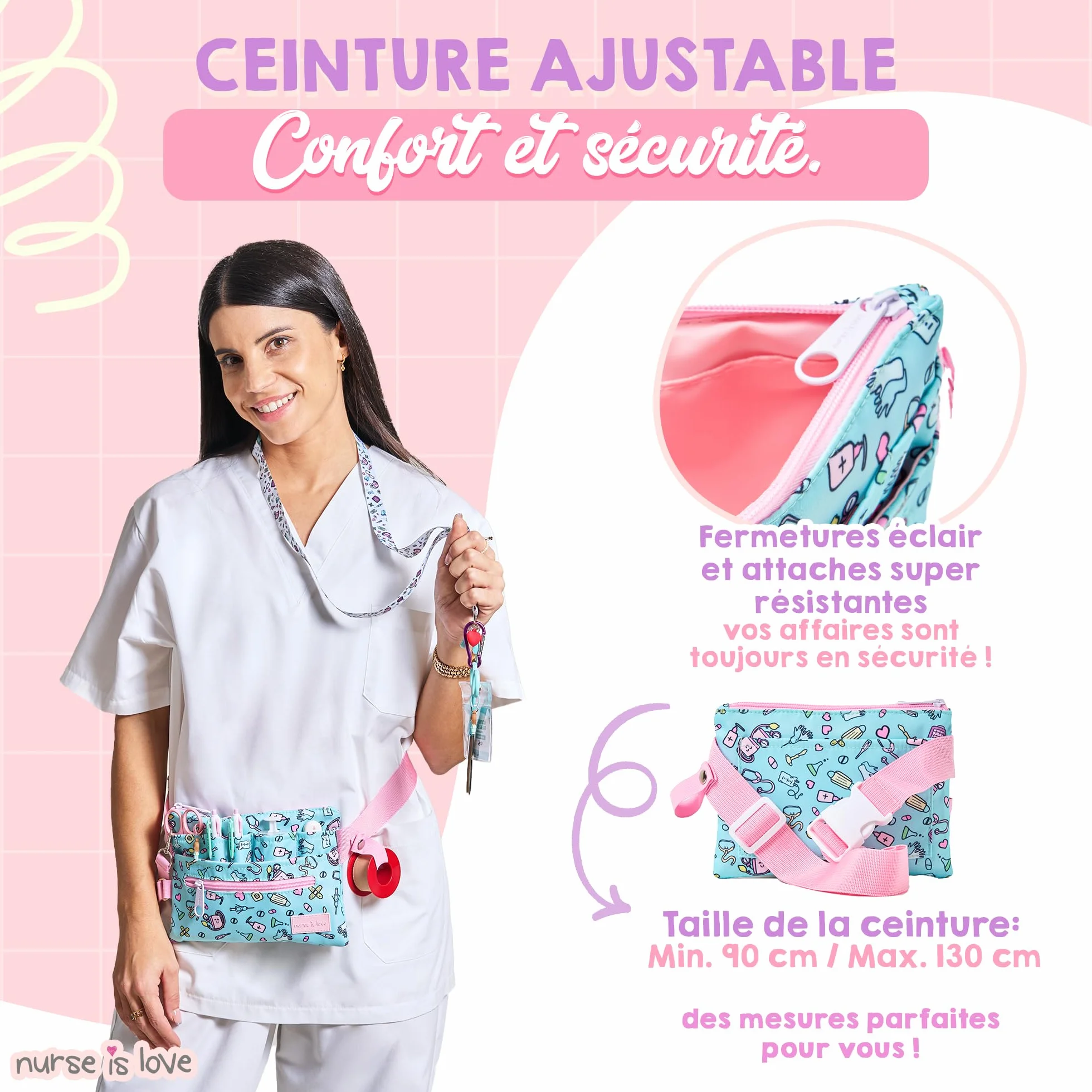 Pochette Ceinture Infirmiere Sac Banane Femme - Porte-Outil Ciseaux Pansement Accessoires
