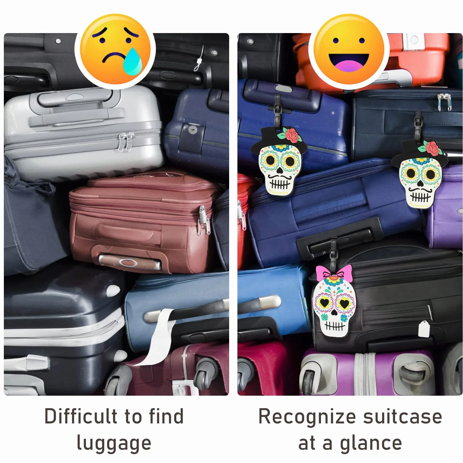 Lot de 2 Étiquette Bagage Fleur Crâne Étiquette Valise Avion Étiquette de Voyage Porte Adresse pour Valise Bagages Sacs à Dos