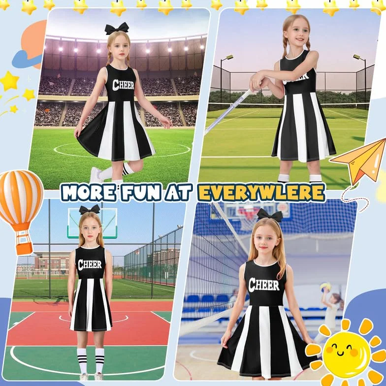 Costume Cheerleader Fille Pompom Girl Enfant Tenue avec Bandeau Pompons Chaussettes Carnaval Halloween