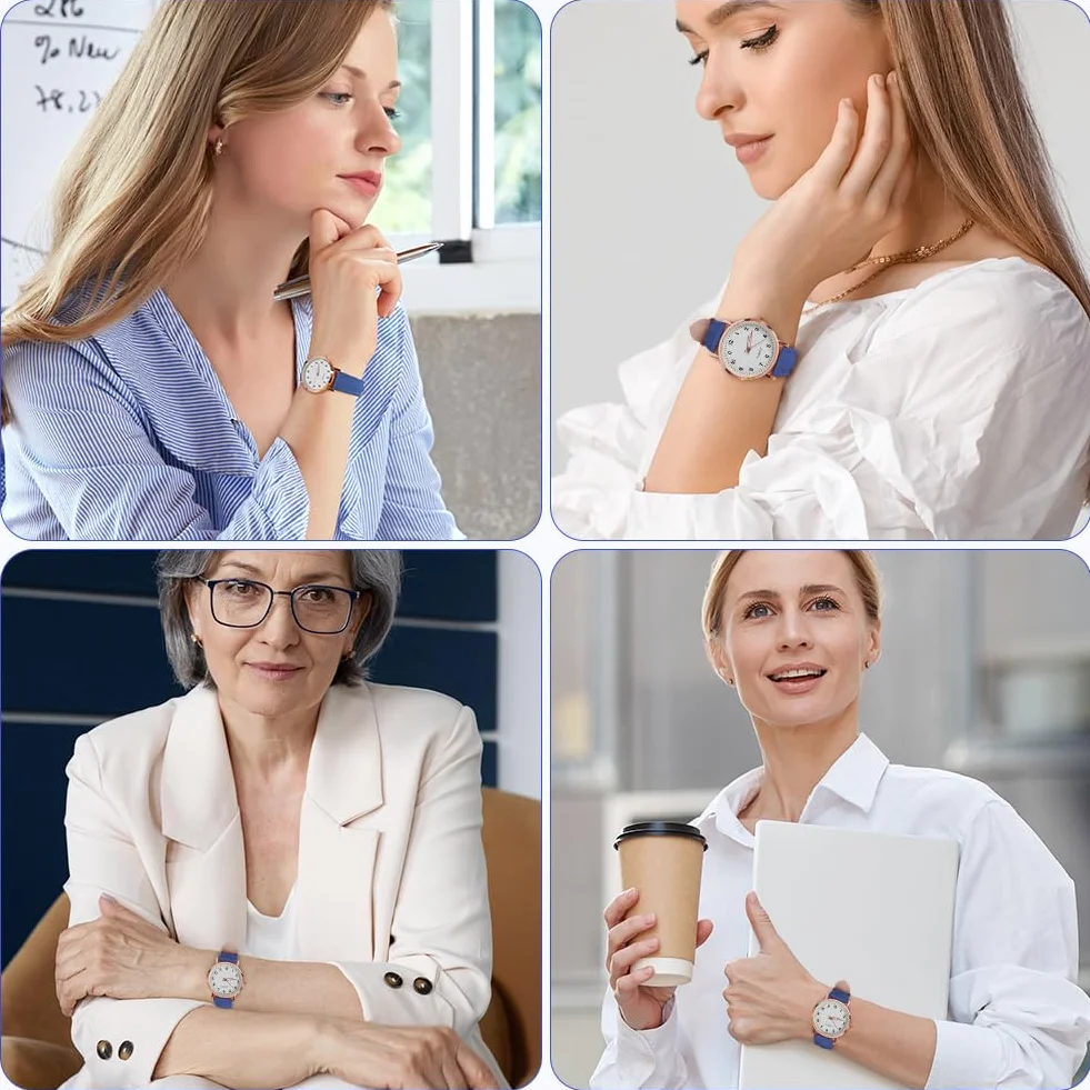 Montre Femme à Quartz Analogique Lumineux avec Bracelet en Cuir Brossé