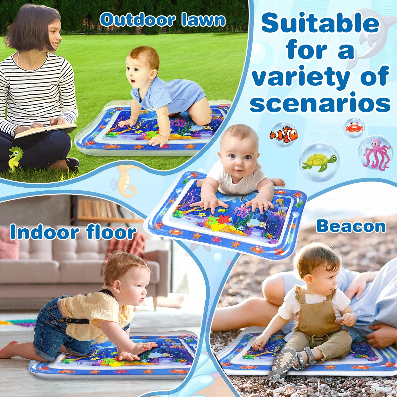 Tapis d'eau Bébé 65 x 50 cm Gonflable Sensoriel Jouet Développement