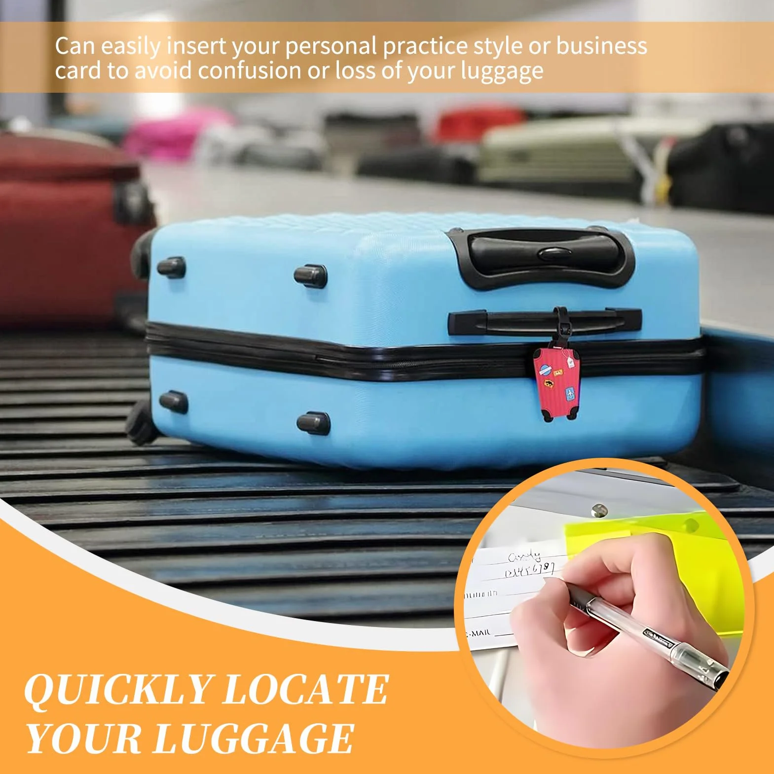 Étiquettes Bagages Silicone Souple Multicolore Résistantes avec Carte d’Identification pour Valises Sacs