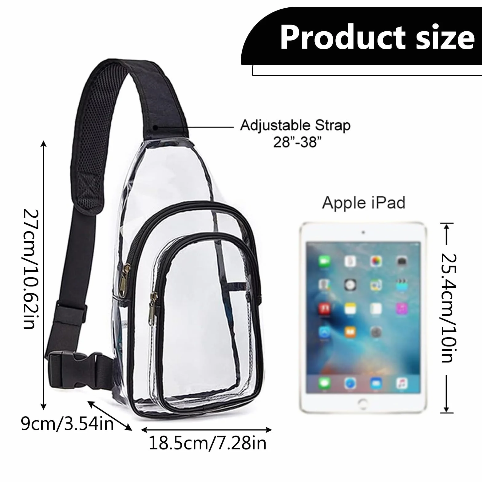Sac Transparent Banane en PVC Approuvé par Les Stades Sac Bandoulière Femme Homme