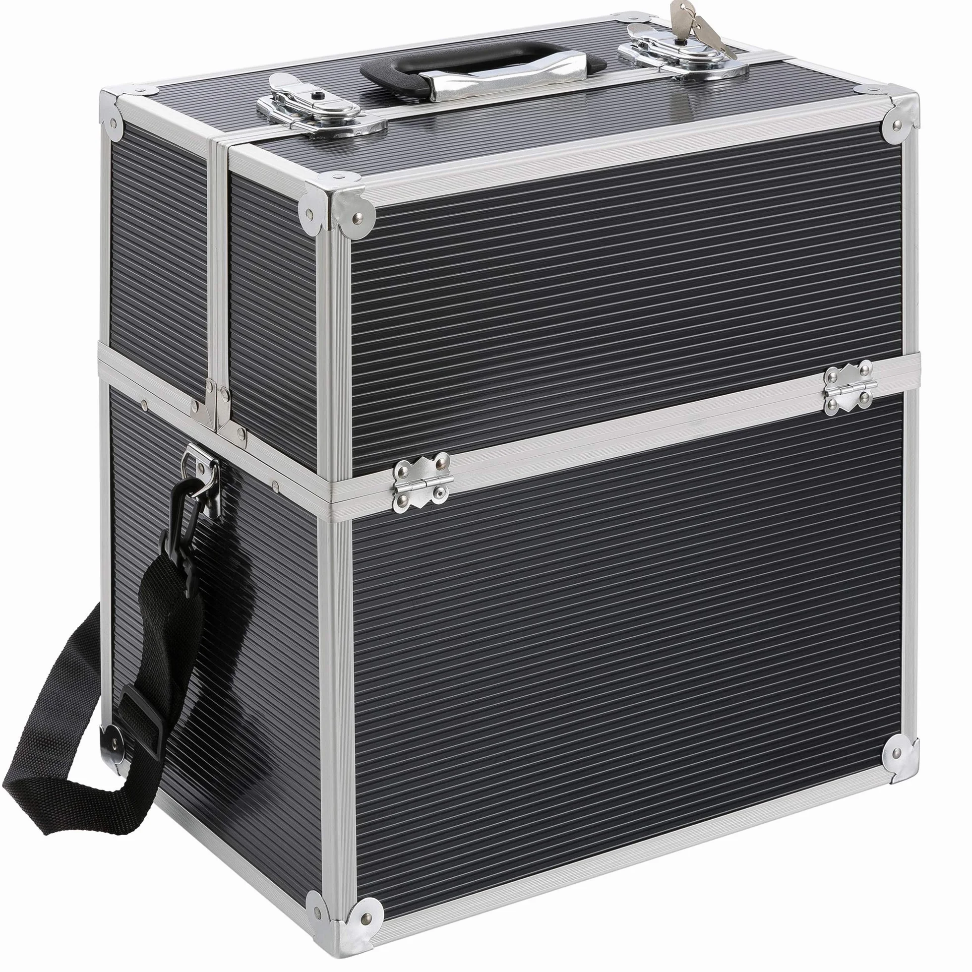 Arebos Valise cosmétique 26L 13 Compartiments Serrure et clé incluses étages dépliables 8 séparateurs 39 x 36 x 23 cm Noir