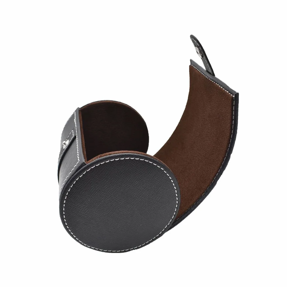 Etui de rangement pour cravate en cuir noir forme cylindre
