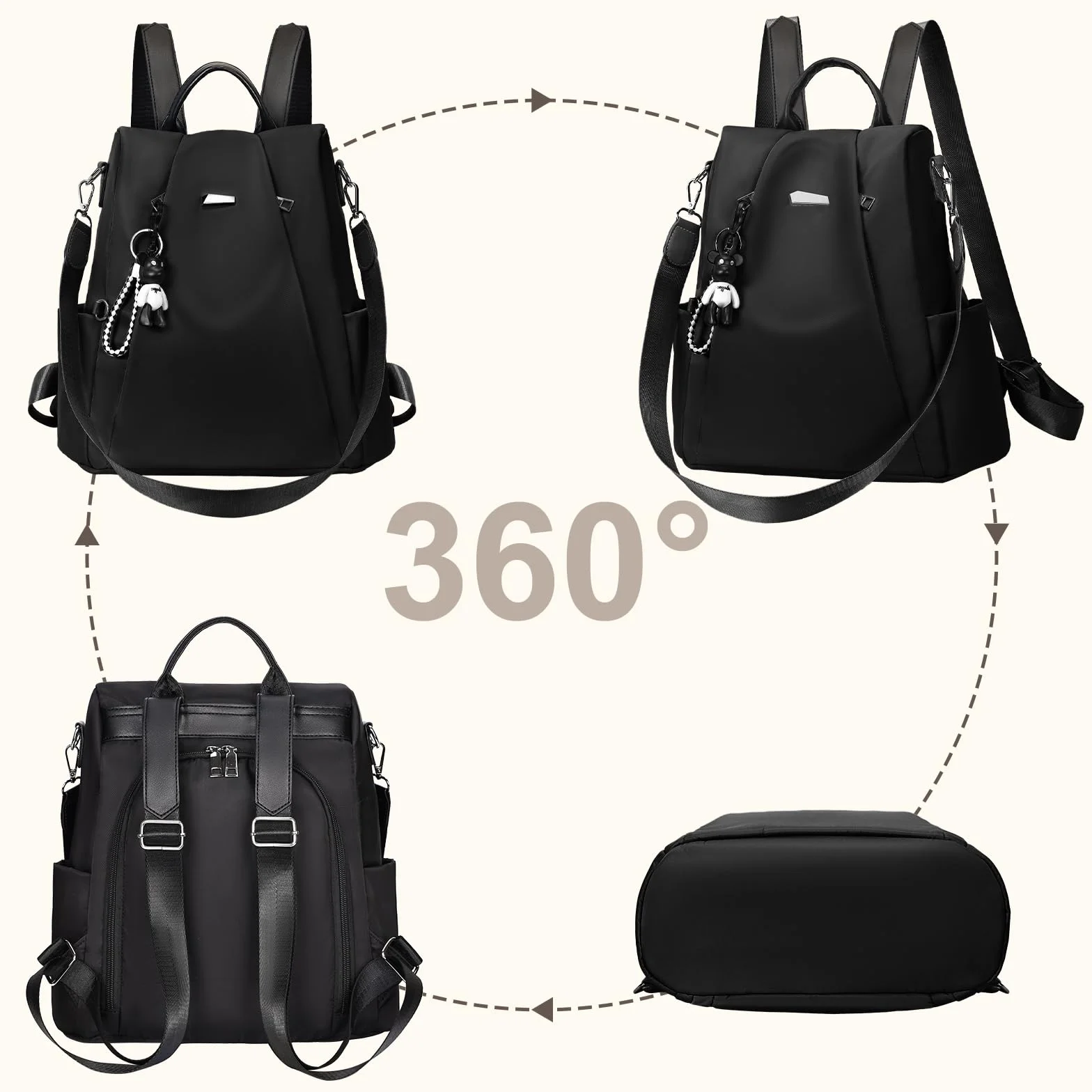 Eshow Sac à Dos Femme Antivol, Petit Sac Bandoulière Léger Voyage Noir