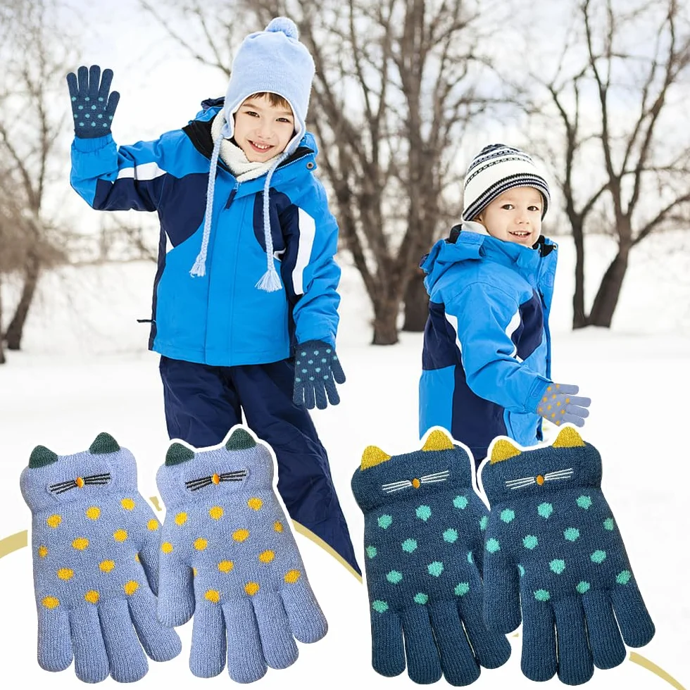 Gants d'hiver enfants 6-10 ans lot de 2 paires peluche chaude tricot extensibles