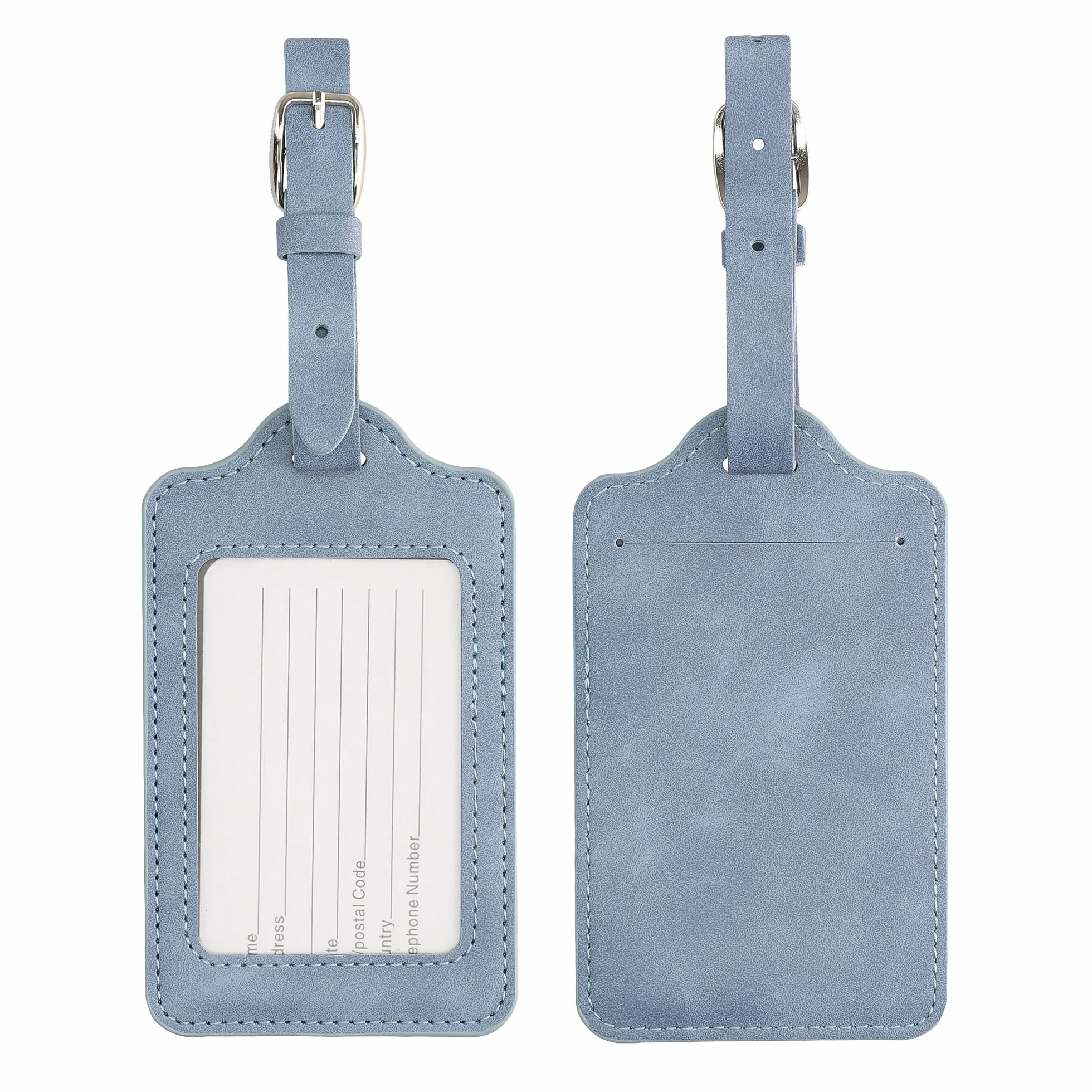 Kwmobile 2X Étiquette Bagage pour Valise Lot 2X Tag Porte-étiquette Bleu-Gris
