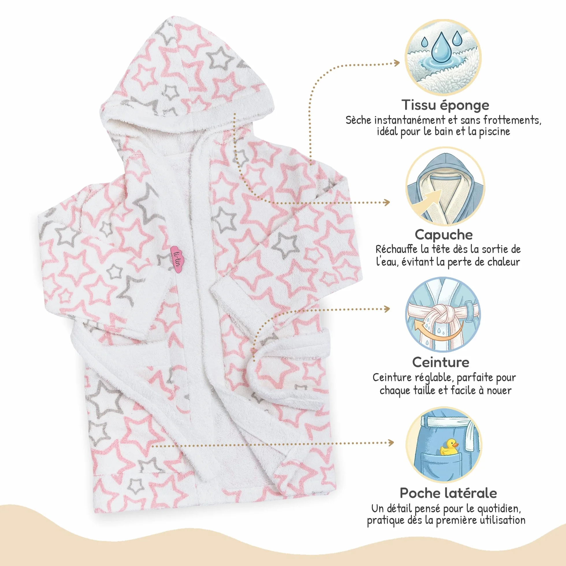Peignoir de Bain Enfant Coton Éponge Absorbant avec Capuche