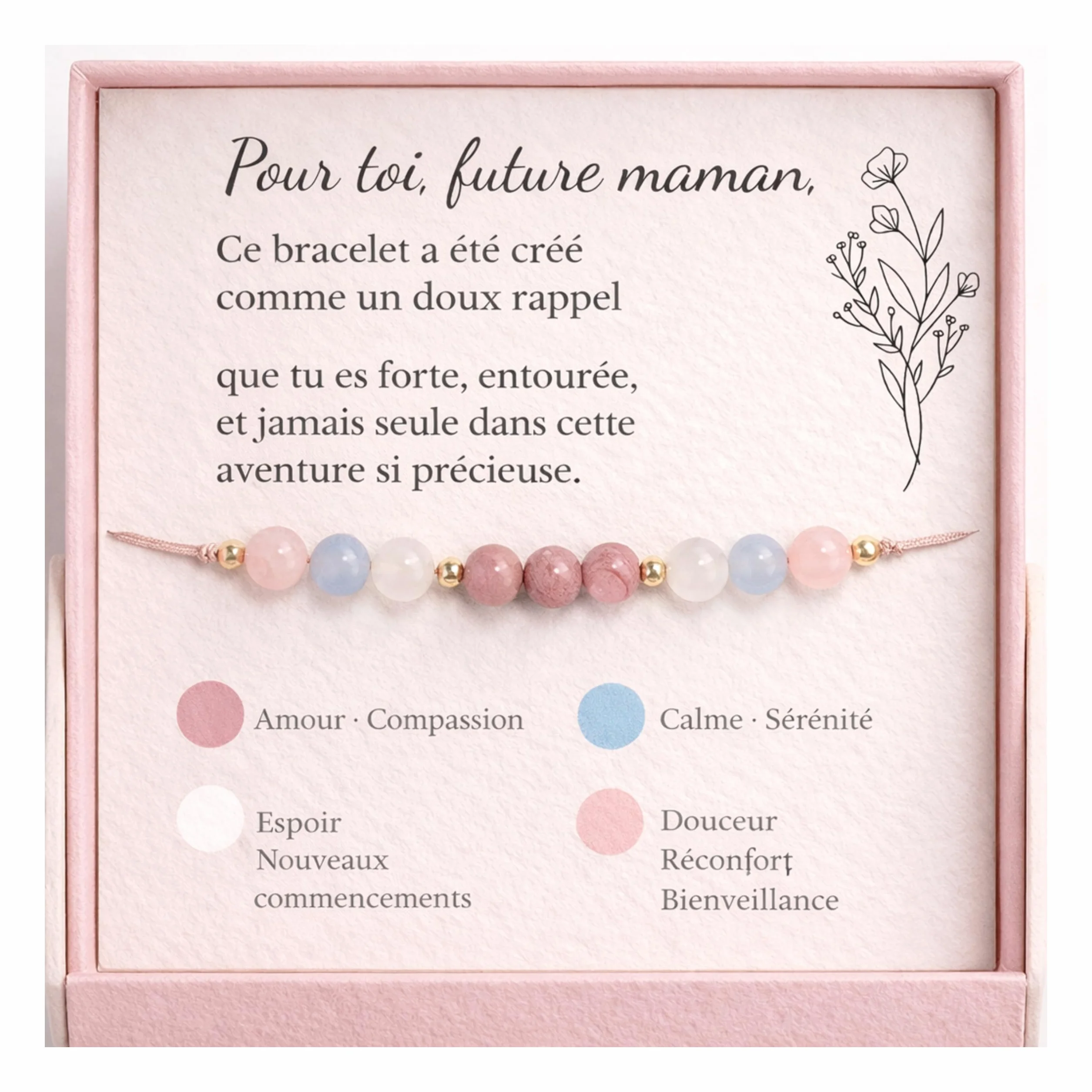 Bracelet Future Maman Pierre Naturelle Ajustable – Cadeau Femme Enceinte Baby Shower