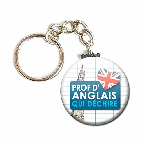 Porte Clés Chaînette 3,8 cm Professeur d'Anglais Cadeau Fin Année Scolaire