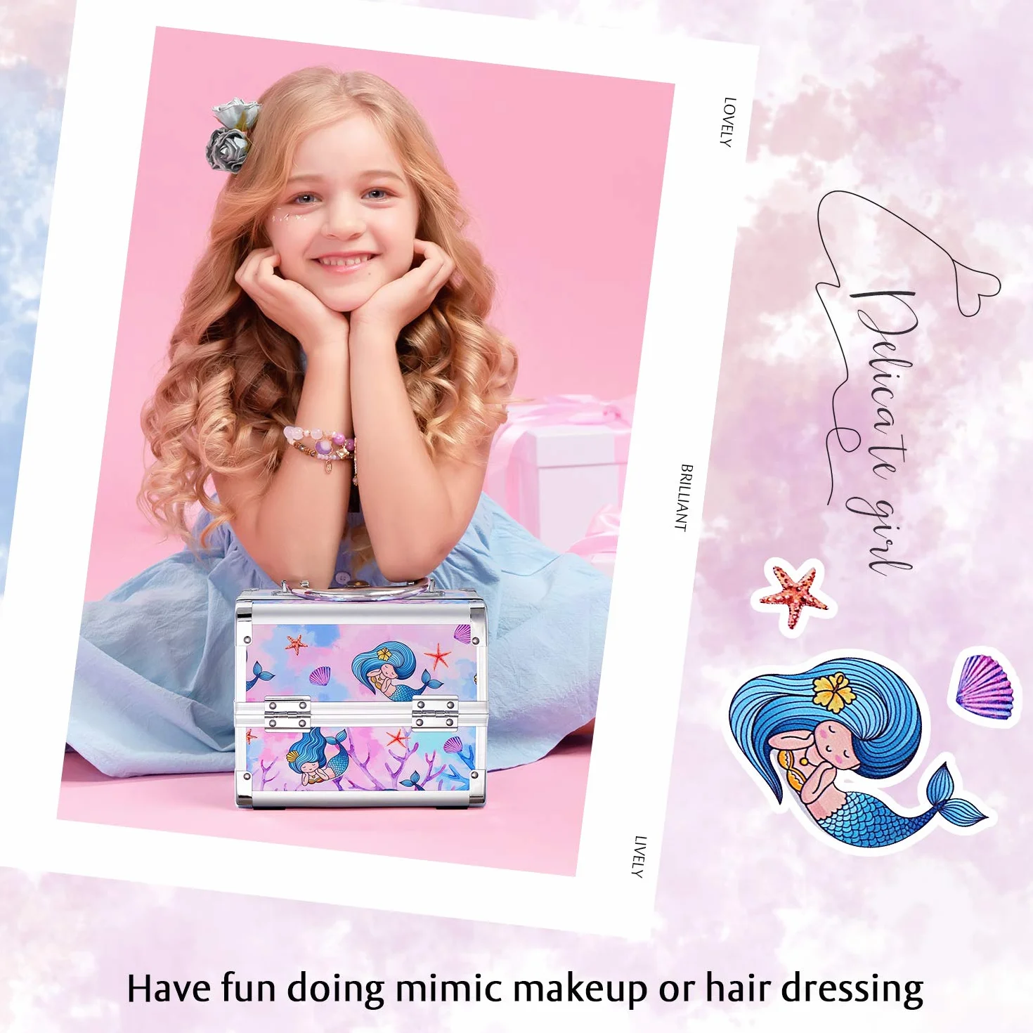 Mallette Maquillage avec Miroir Vanity Coffret Rangement Cosmétique Valise Voyage Fille Sirène