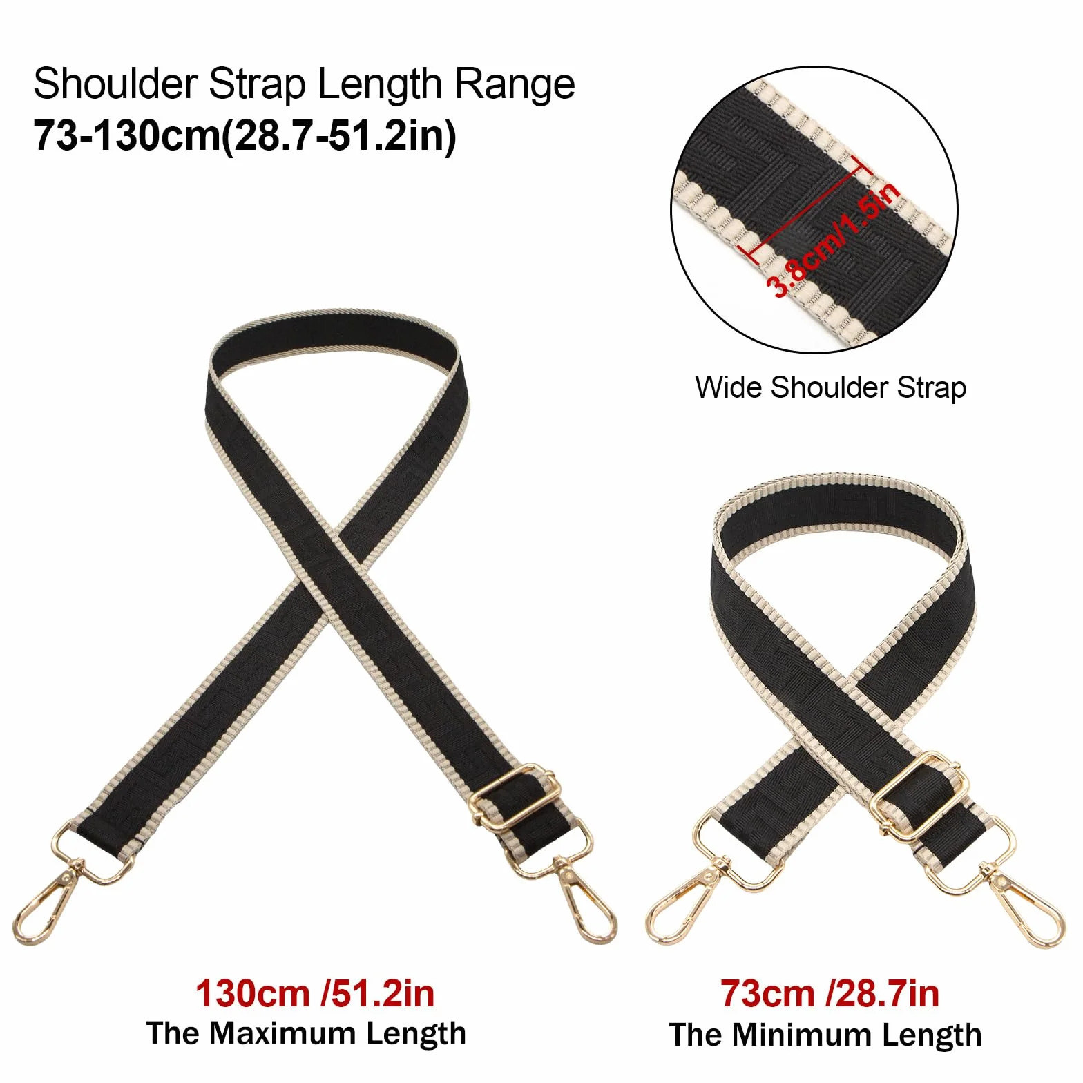 Sangle pour Sac à Main Long Keeper 3,8cm Largeur Réglable 72-129cm Bandoulière de Rechange