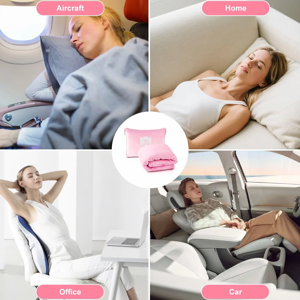 Couverture de Voyage 2 en 1 Oreiller Doux et Chaud Rose