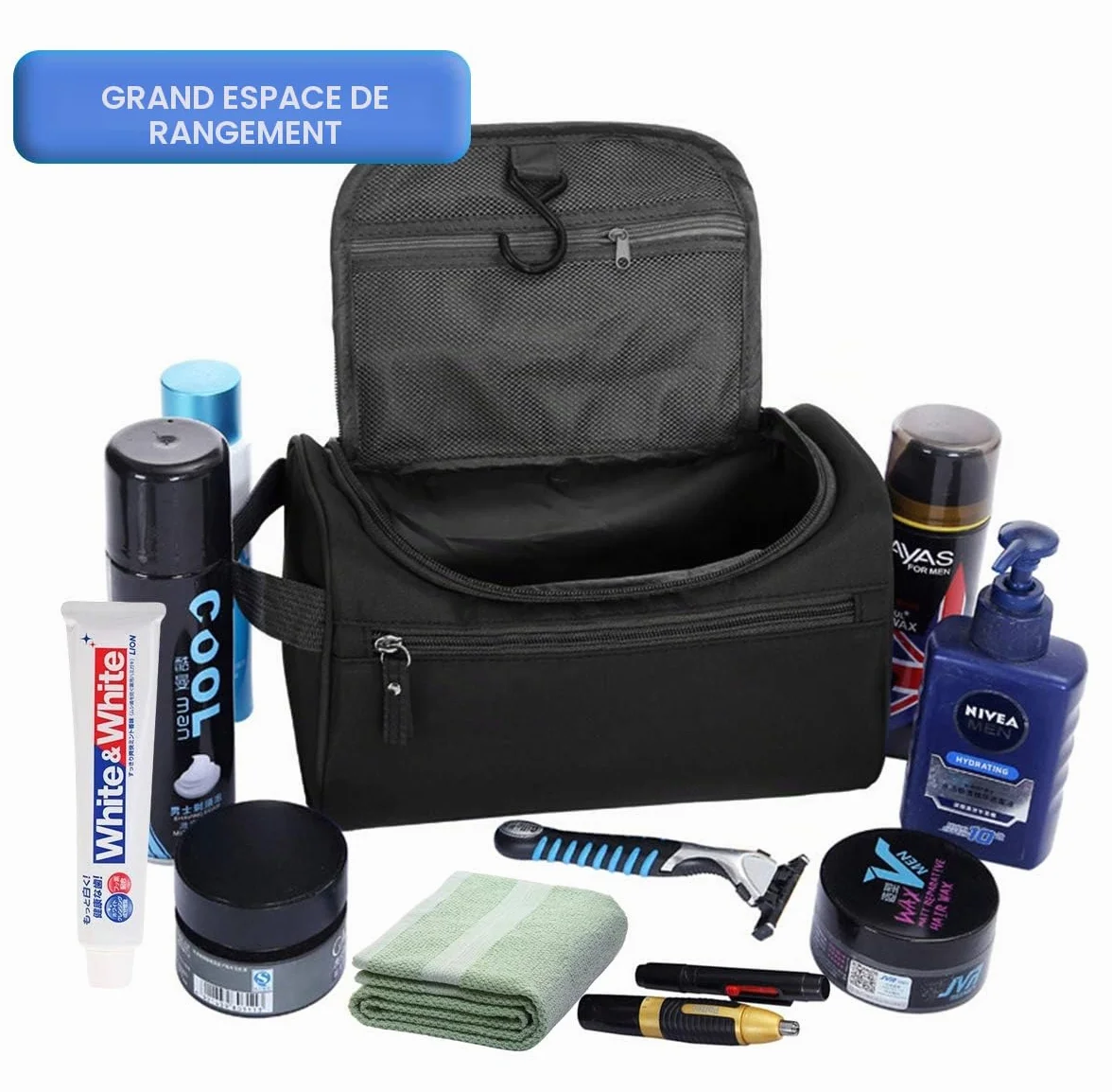 AOBETAK Trousse de Toilette Homme Imperméable Suspendue Sac de Makeup Voyage Noir