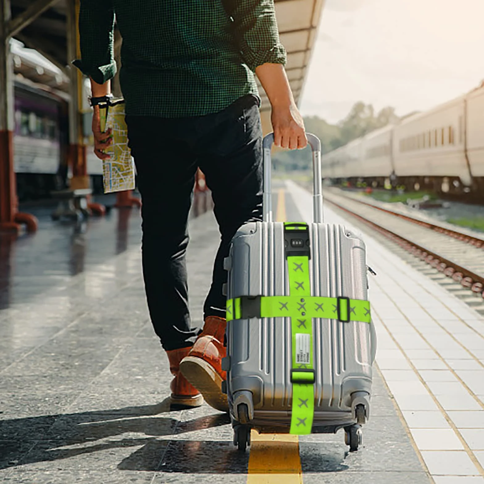 AOKITO Sangle Valise 4 Pièces avec Serrure à Combinaison Réglable pour Valises 20-34 Pouces Lac Bleu et Vert Vif