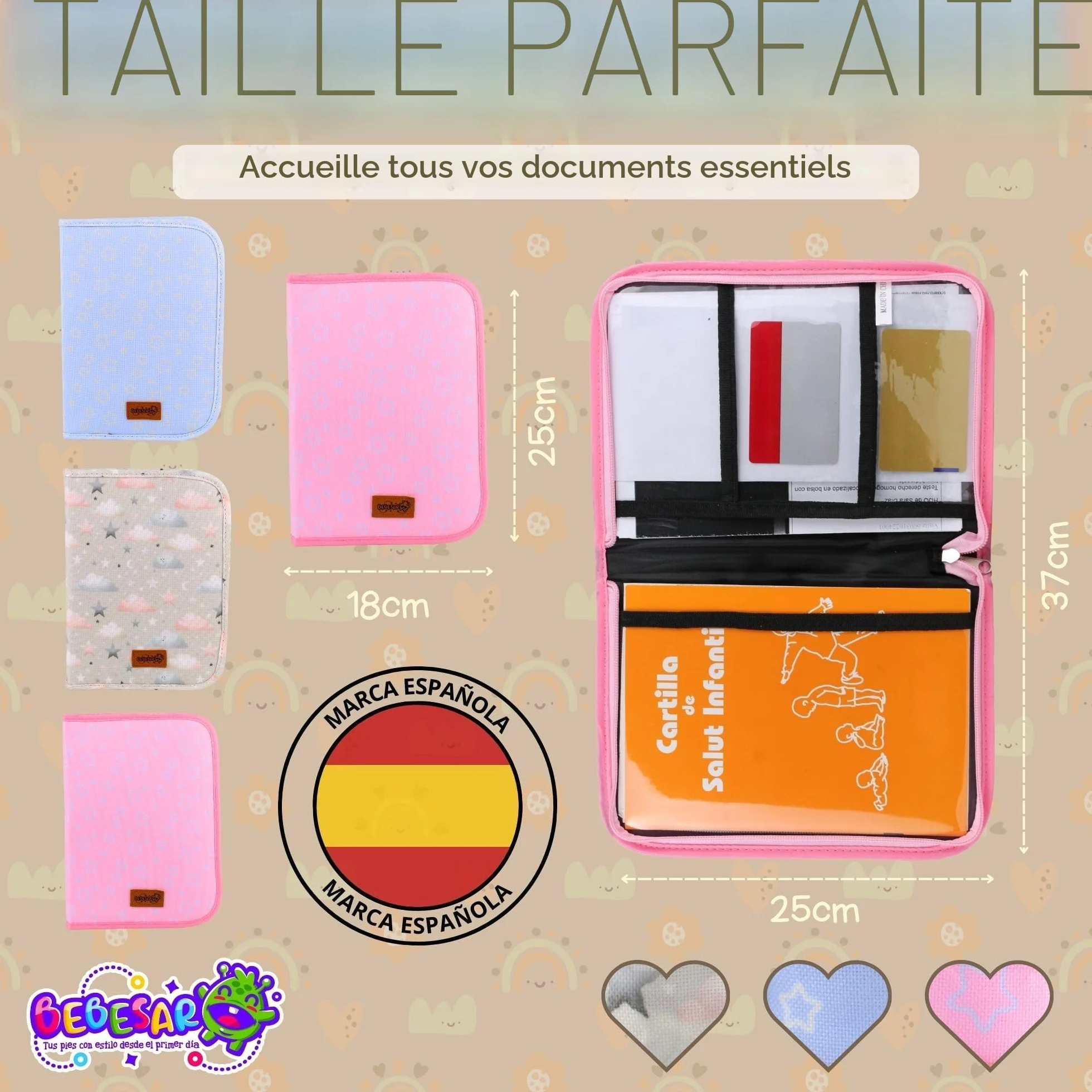 Protège Carnet de Santé Bébé Imperméable Pochette Carnet de Santé Beige