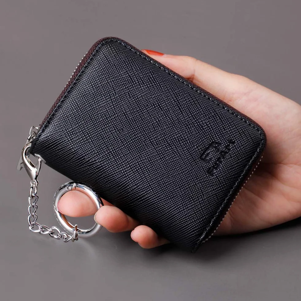 Porte Cartes de Crédit Fermeture Eclair Blocage RFID Portefeuille avec Porte-clés