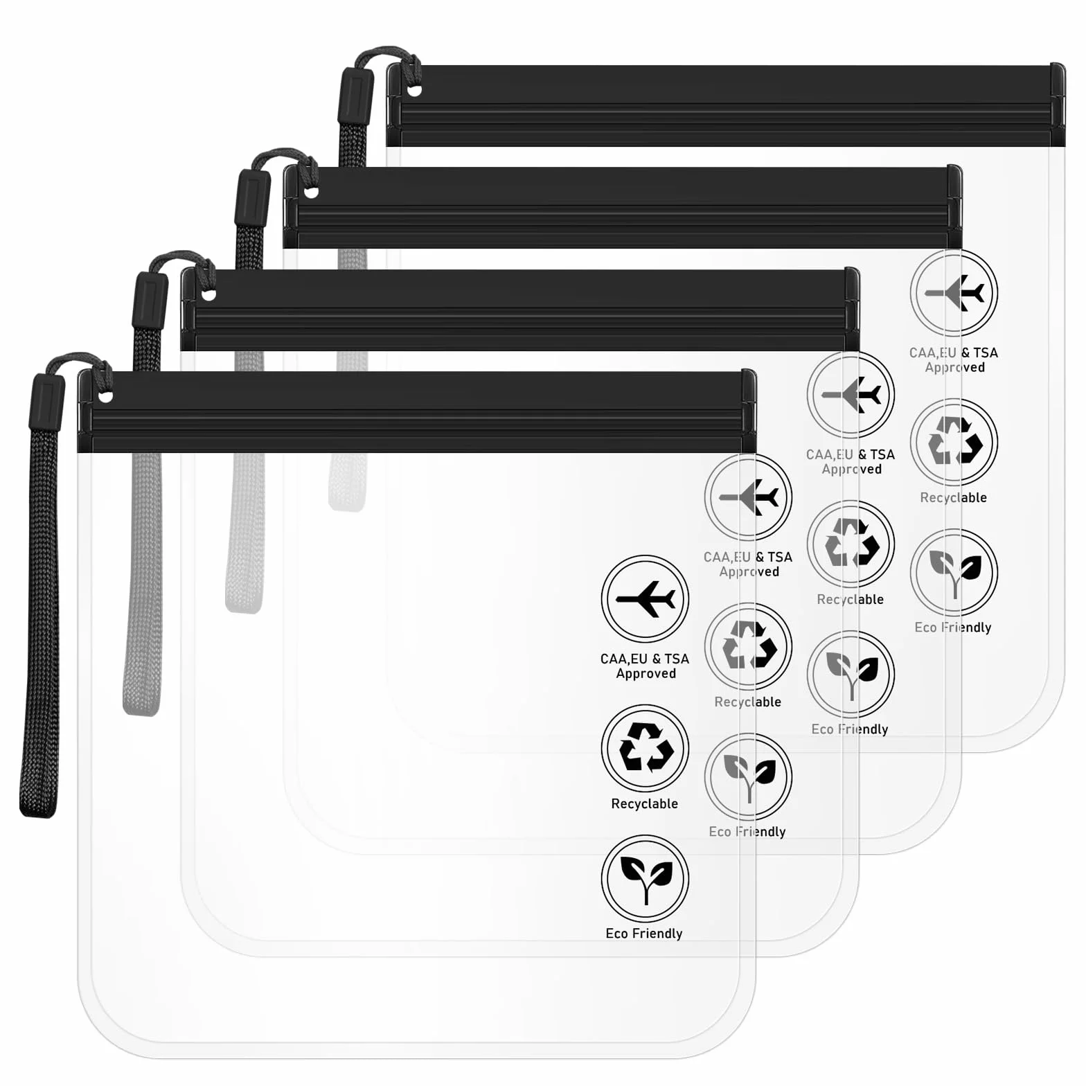 LOPHE Lot de 4 Sacs de Trousse de Toilette Transparents Noirs 20x20cm avec Poignées Étanche pour Voyage