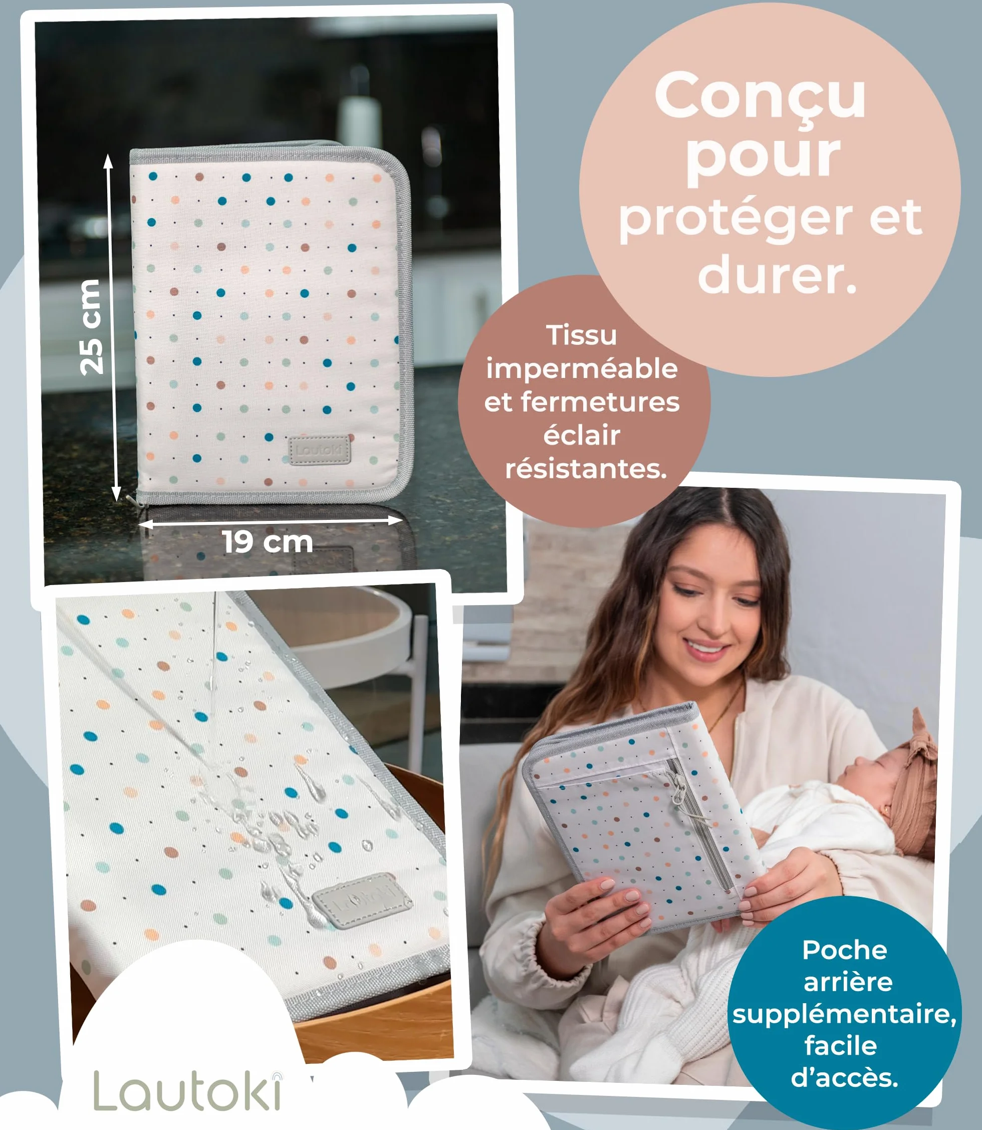 Protège carnet de santé bébé 25x19,5x3 cm imperméable coffret naissance
