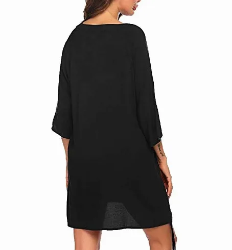Cache-maillot de plage pour femme avec col en V et imprimé papillon, Noir , M