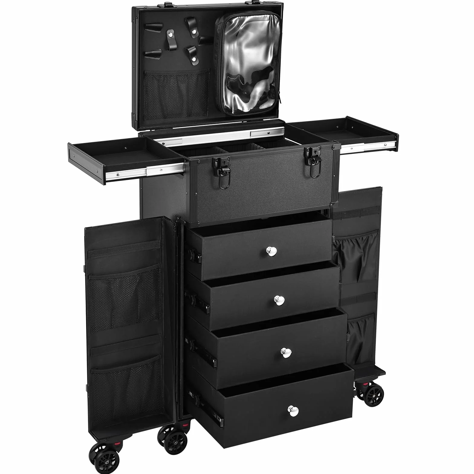 Valise de Maquillage Professionnel 6 Roues - Station Portable Trolley Noir Profond