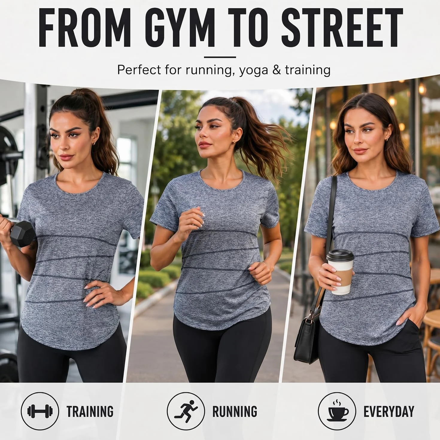 Terecey T-Shirt Sport Femme Manches Courtes UPF 50+ Séchage Rapide Fitness Entraînement Running
