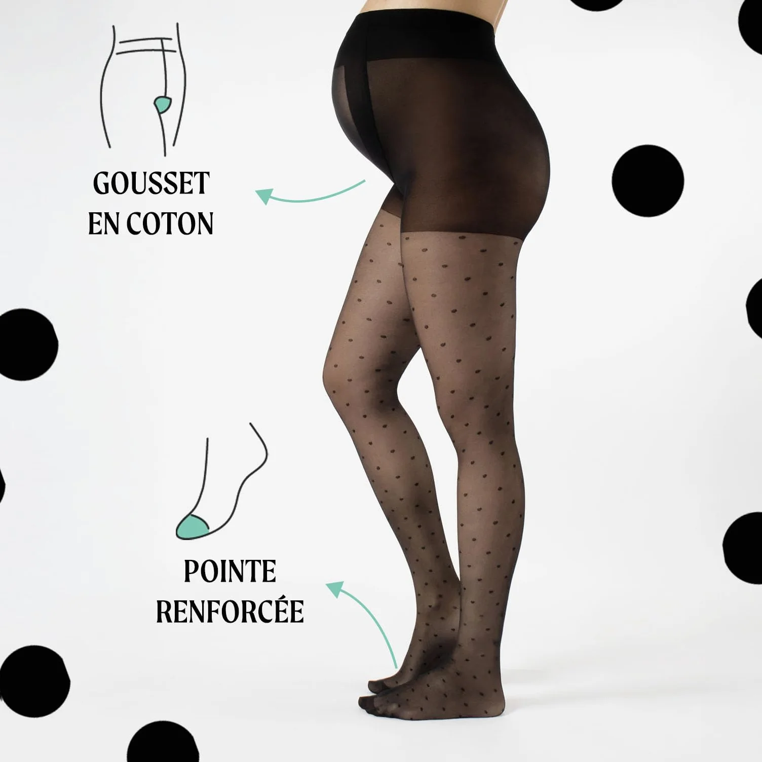 CALZITALY Collant de Maternité Voile à Pois 20 DEN Noir