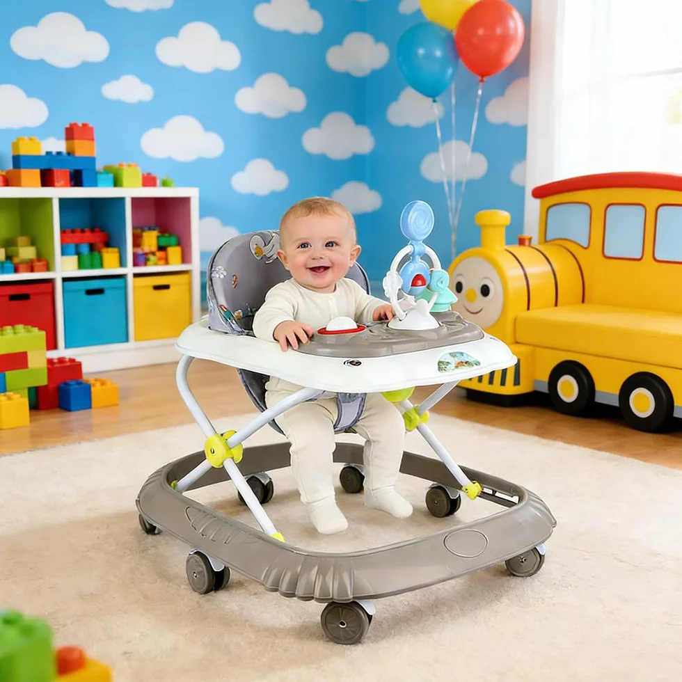 Trotteur 4 en 1 Pliable pour Bébé avec Plateau de Jeux Interactif, Base Anti-basculement, Roues Silicone, 4 Positions Hauteur, 6-18 Mois