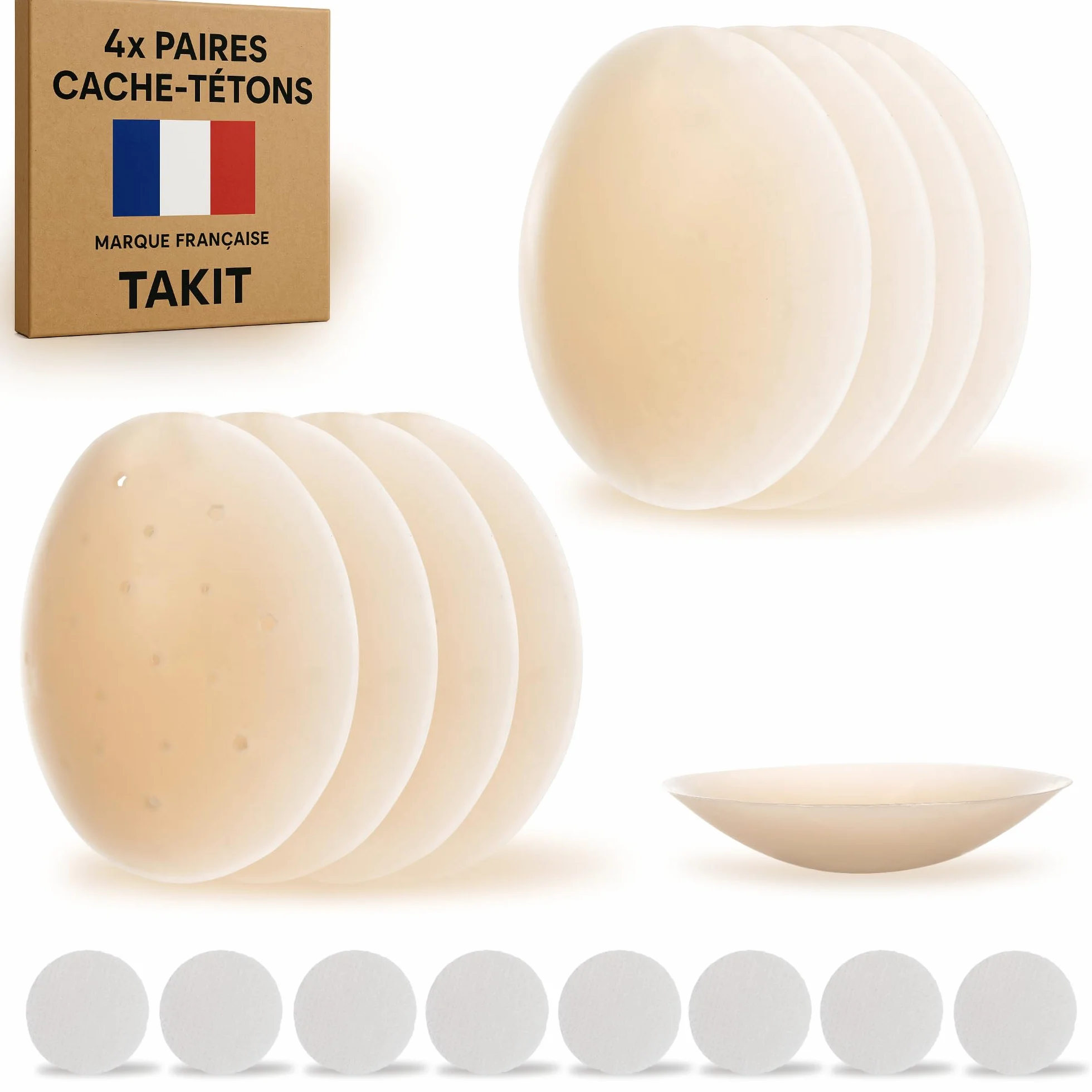 Cache-Tétons Femme 4 Paires 8cm Silicone Couleur Peau Claire Réutilisables
