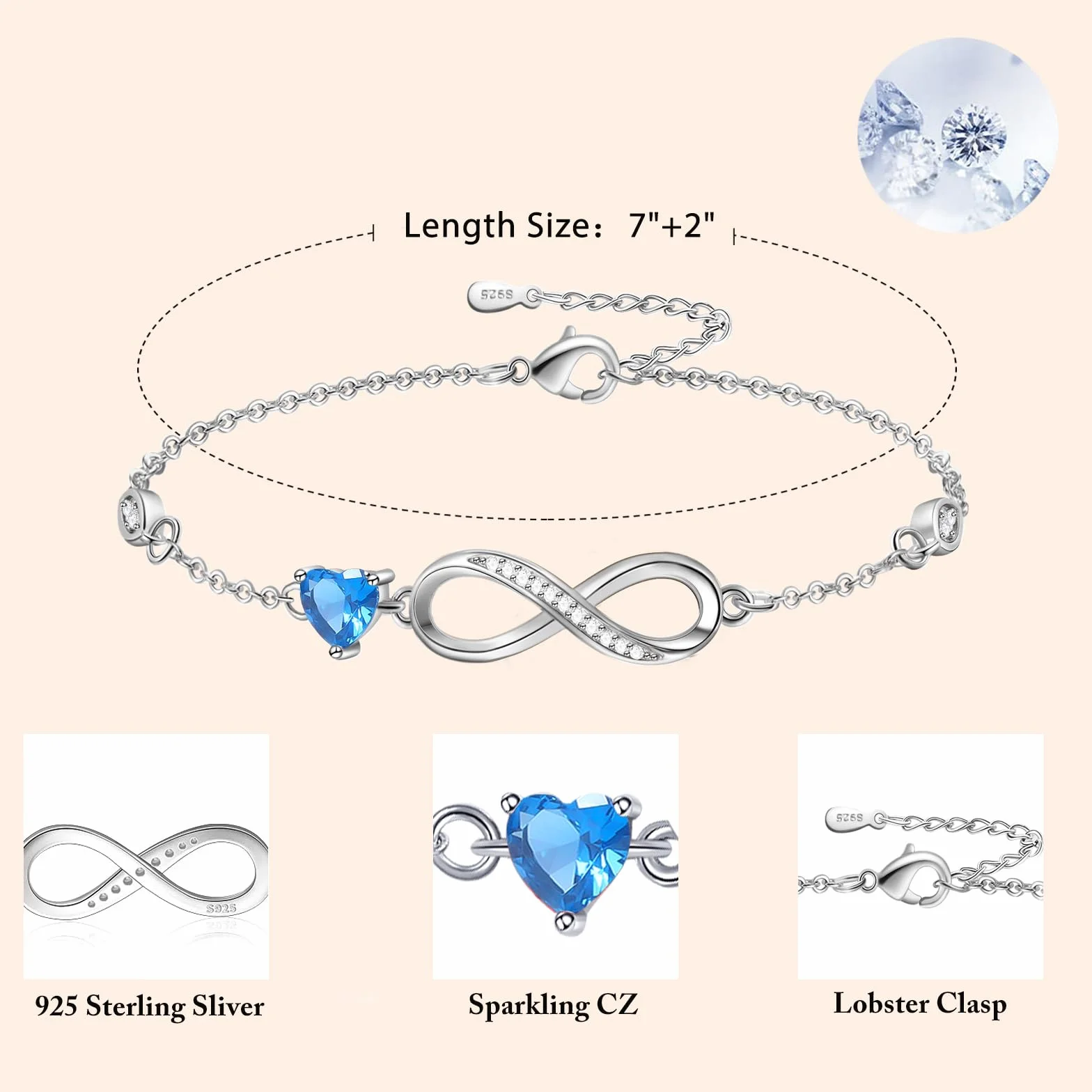Bracelet Argent 925 Femme Cadeau Maman Fete des Meres Anniversaire