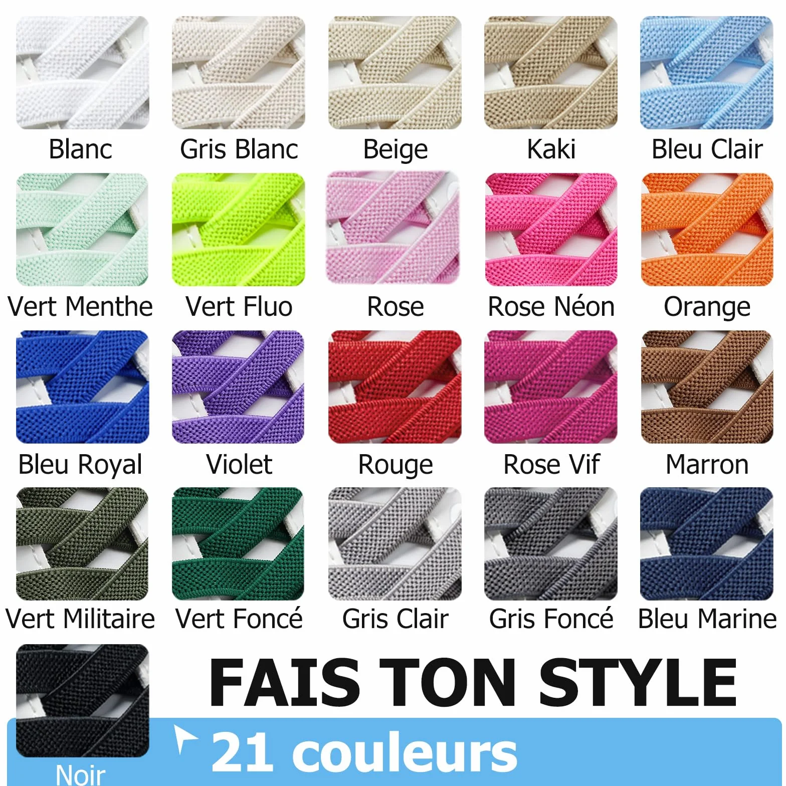 Lacets Élastiques Plats sans Noeud pour Chaussures Enfants Adultes Baskets - 2 Paires
